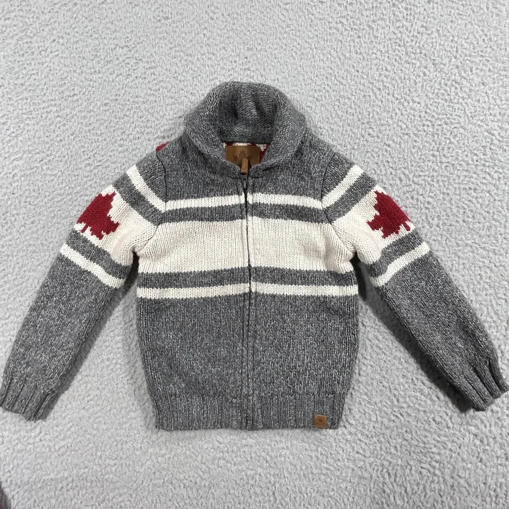 Canadiana Sweater Unisex Kids XS Gray Canada Ski‎ Full Zip Graphic High Neck
